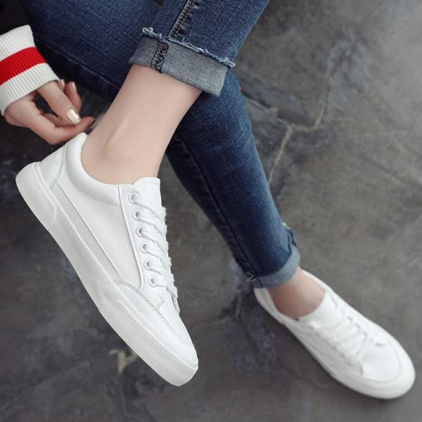 小白鞋 春季新款皮面小白鞋女鞋學生韓版百搭帆布鞋休閑平底chic板鞋