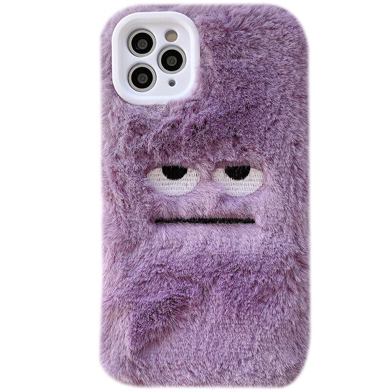 紫色毛絨刺繡無語表情11/12Pro/Max/mini蘋果X/XS/XR/SE手機殼iPhone7p女8plus風防摔保護套