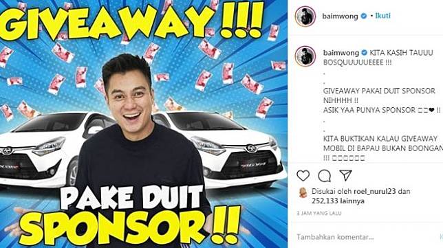 Disebut Tak Keluar Uang Untuk Giveaway Baim Wong Sakit Hati Suara Com Line Today