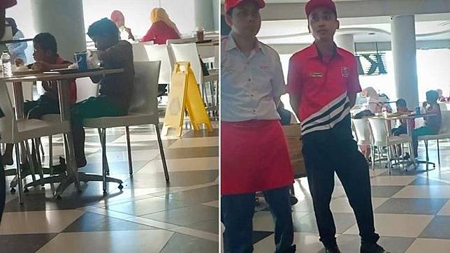 Pegawai KFC Gorontalo tetap melayani pembeli dengan baik meski mereka menggunakan pakaian lusuh dan uangnya kurang.