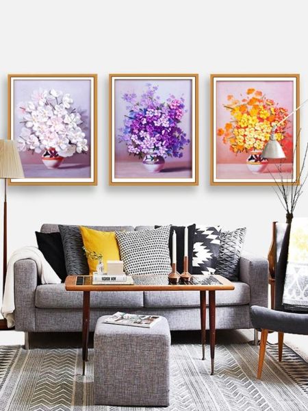 卡菲蘭絲帶繡新款客廳臥室掛畫三聯畫新手鉆石3D立體刺繡十字繡【快速出貨】