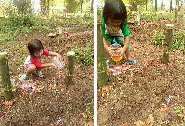 Meninggal Usai Lahirkan sang Adik, Bocah Ini Rutin Ziarahi Makam Ibunya & Memberinya Air