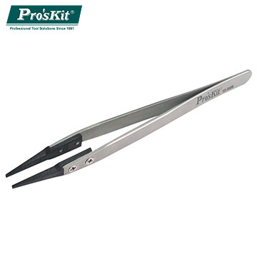 ◆材質:AISI 302 不鏽鋼。 ◆全長:125mm。 ◆特點:無磁性、防腐蝕、抗鏽力強、彈性佳。 ◆鑷子頭部由導電性塑膠製作, 韌度佳, 具靜電保護及防熱功能, 適合於精密工業及珠寶產業使用。