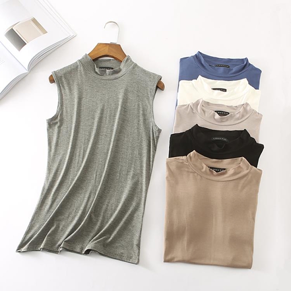 無袖上衣 莫代爾背心吊帶女夏新款正韓高領無袖T恤薄款打底衫百搭上衣-Ballet朵朵