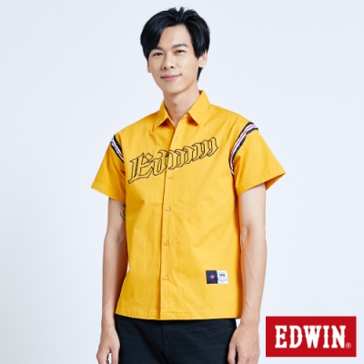 EDWIN 復古運動 繡花短袖襯衫-男-土黃色