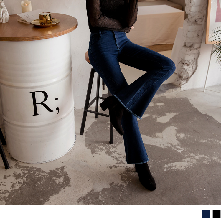 高含棉收腹彈性牛仔喇叭褲