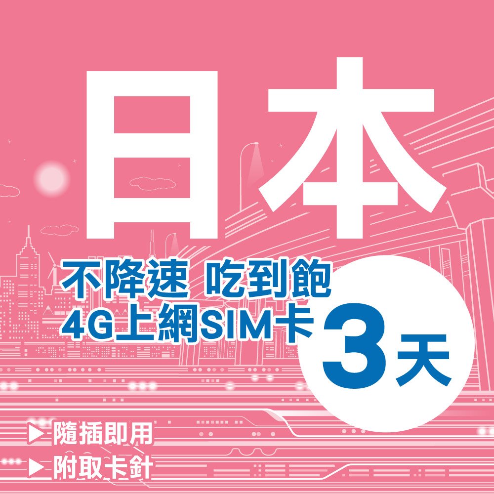 ★提供3日不限流量不降速4G上網吃到飽 ★配合日本最大電信商Softbank★三用網卡，三種SIM卡尺寸合一 ★SIM卡隨插即用，免開卡免註冊免設定 ★插入sim卡當天開始起算第一天(台灣時間) ★可