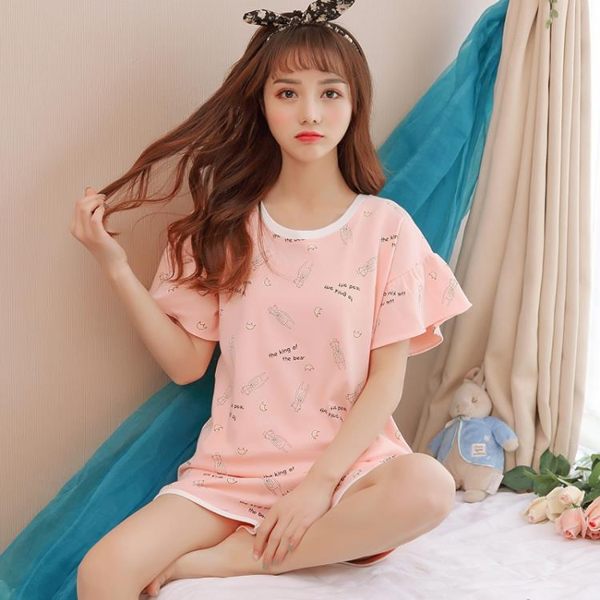 【預購款】居家服夏季新款短袖睡衣女套裝學生家居服運動兩件套8035粉【時尚潮流部落】