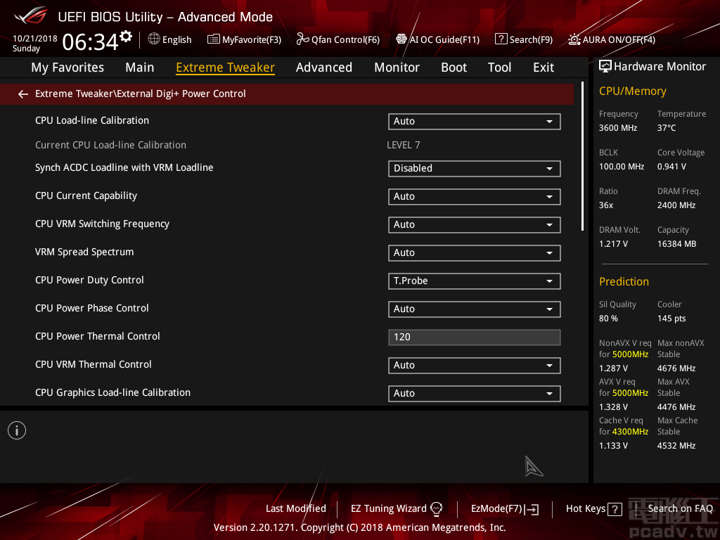 External Digi+ Power Control 頁面用以控制外部 VRM/VRD 功能行為表現