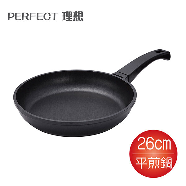 理想PERFECT 日式不沾黑金鋼平煎鍋26cm-電磁爐可用 IKH-25026 ■ 重力鑄造，烹煮效果更佳 ■ 經過不沾處理而成，導熱均勻 ■ 台灣製造，在地品牌，品質有保障 ■ 經高科技硬化處理，