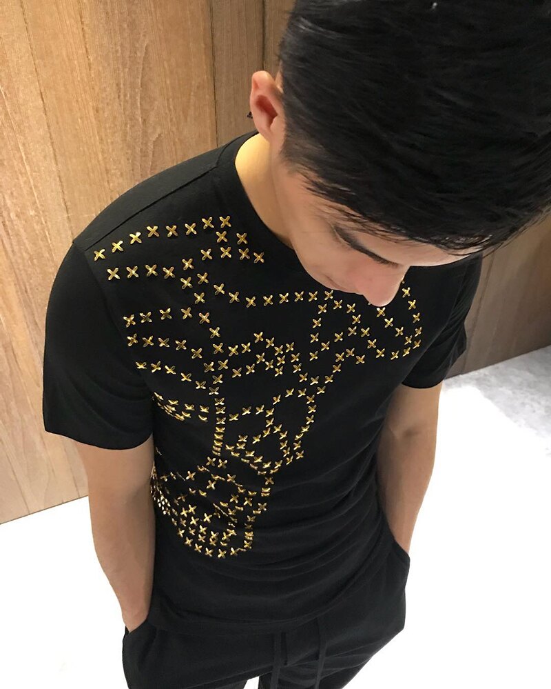 美國百分百【全新真品】Versace 凡賽斯 蛇髮女妖 短袖T恤 logo T-shirt 燙金 黑色 S號 J122