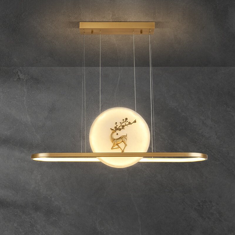 簡約現代全銅餐廳燈創意新款吧臺燈新中式輕奢長方形餐桌云石吊燈