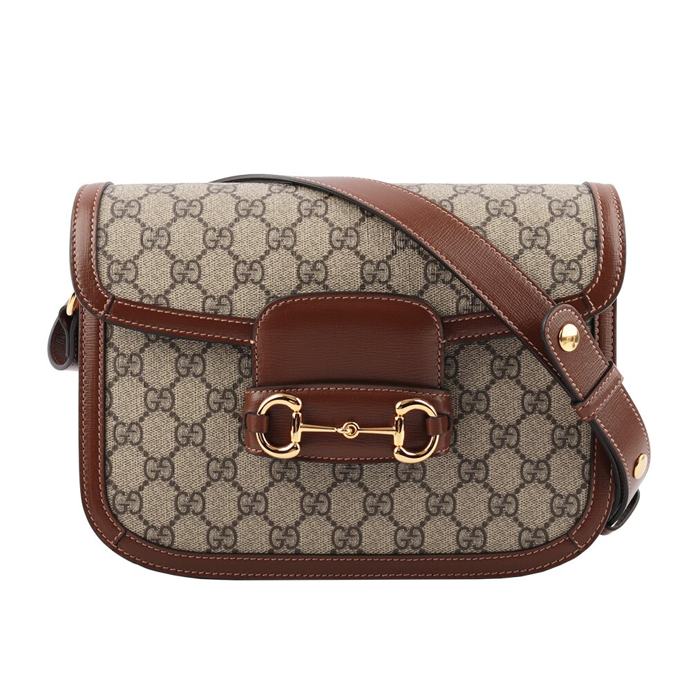 GUCCI GG Supreme帆布皮革Horsebit 1955斜背包((棕色) 602204 92TCG 8563