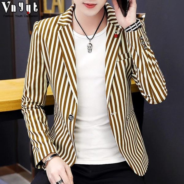 西裝外套男男士韓版西裝青年休閒修身型小西裝潮流條紋西服個性上衣春季外套 衣間迷你屋