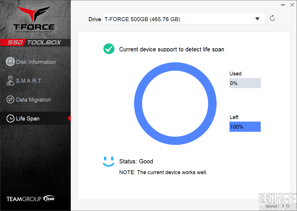 SSD 剩餘壽命預估頁面