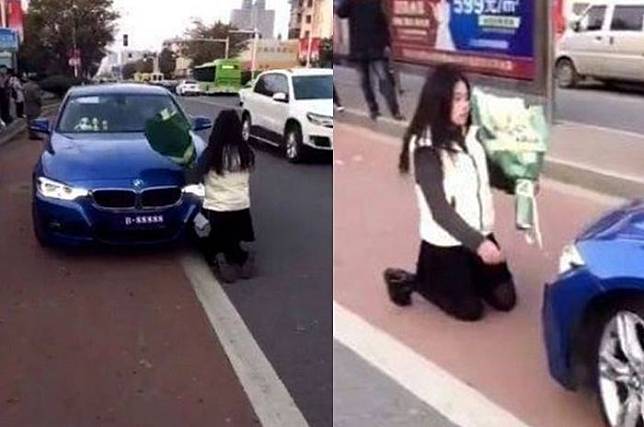 Siap Grak! Gadis Begini Nekat Bertekuk Lutut Di Depan Mobil Bmw Milik Pujaan Hati, Membuat Geger Semua Orang Ketika Menyatakan Cinta, Netizen Langsung Cibir Tindakannya, Kenapa?