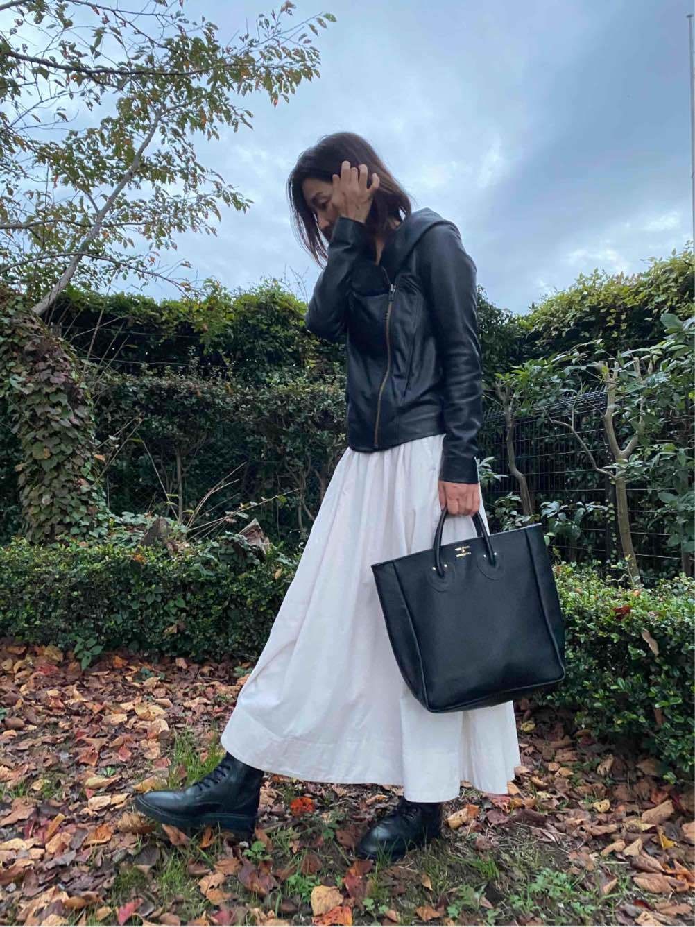 HELMUT LANG フード付きライダースジャケット（ライダースコーデ