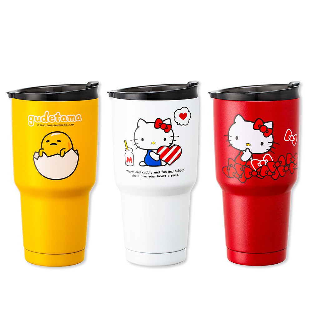 三麗鷗授權 可愛時尚316不鏽鋼保冰杯‧HELLO KITTY 凱蒂貓造型‧Gudetama 蛋黃哥慵懶造型採用316醫療級不鏽鋼材質，安全又衛生可以24H保冰容量900ml/30oz手搖杯飲料都可以