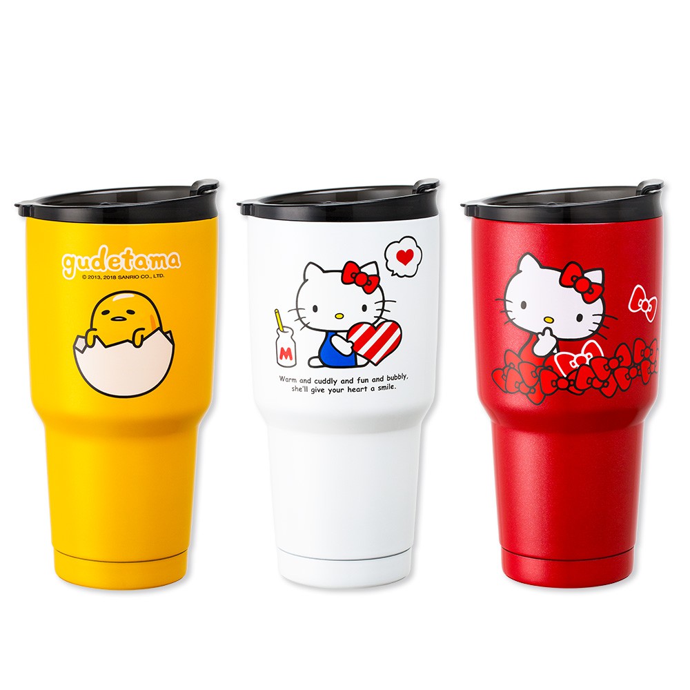 三麗鷗授權 可愛時尚316不鏽鋼保冰杯‧HELLO KITTY 凱蒂貓造型‧Gudetama 蛋黃哥慵懶造型採用316醫療級不鏽鋼材質，安全又衛生可以24H保冰容量900ml/30oz手搖杯飲料都可以