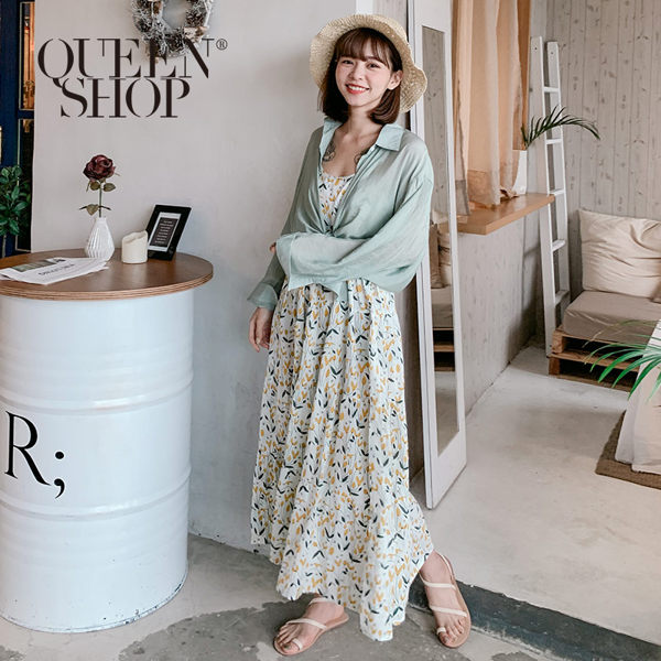 Ｑｕｅｅｎ Ｓｈｏｐ【01084530】滿版小碎花吊帶細肩棉麻洋裝＊現+預＊