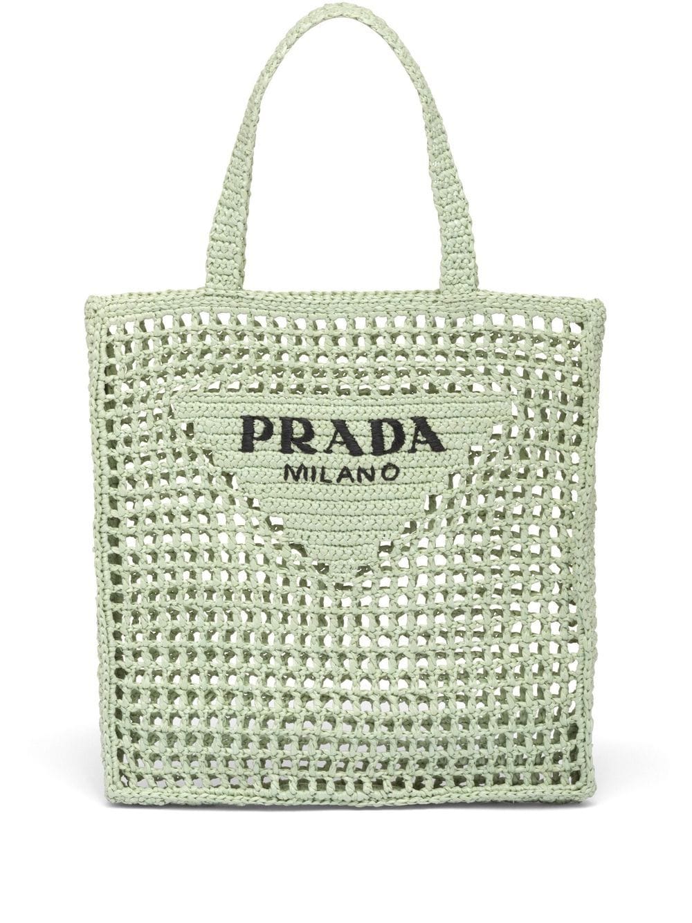 Prada - triangle-logo crochet rafia tote bag - women - Raffia - OS - Green