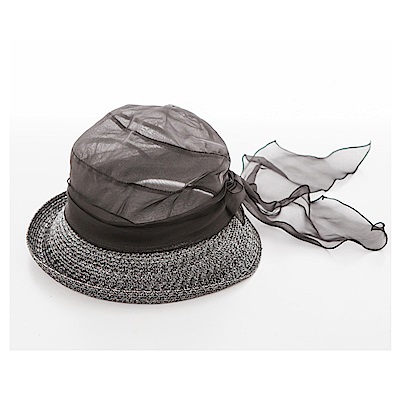 ELLE法式浪漫桑蠶絲輕量遮陽帽清涼防曬女帽_黑法國知名 設計品牌