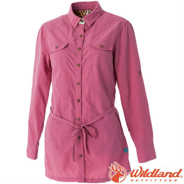 Wildland 荒野 女抗UV時尚長版襯衫 彈性纖維/顯瘦修身剪裁/防曬小罩衫/薄長袖 0A51211-32深粉