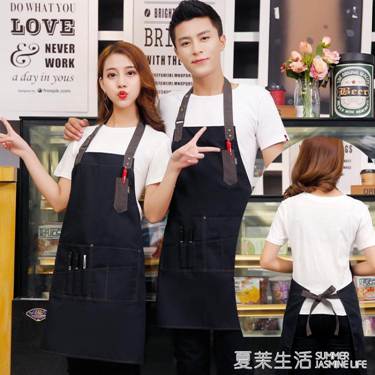 圍裙 牛仔帆布繪畫定制logo網咖服務員快餐店奶茶店咖啡廳工作
