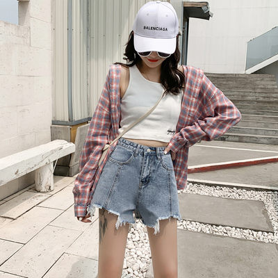 夏 韓版ulzzang寬松百搭高腰牛仔短褲女學生破洞熱褲8183GT642-B 依佳衣