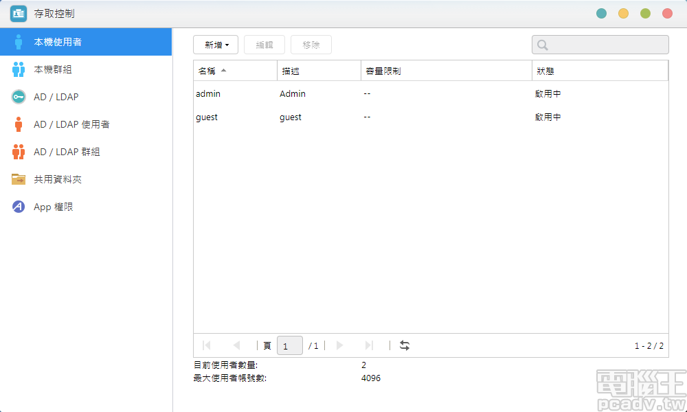 多使用者權限管理位於「權限控制」