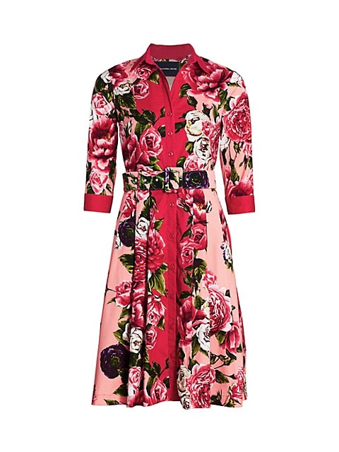 Garden florals bloom on this collared shirtdress giving sweet femininity to the fit-and-flare silhou