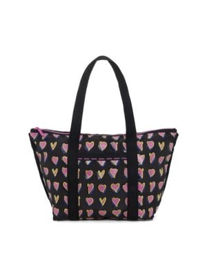 ONLY AT SAKS. Spacious tote bag with allover heart print.; Zip closure; Nylon; Jacquard webbing; Imp