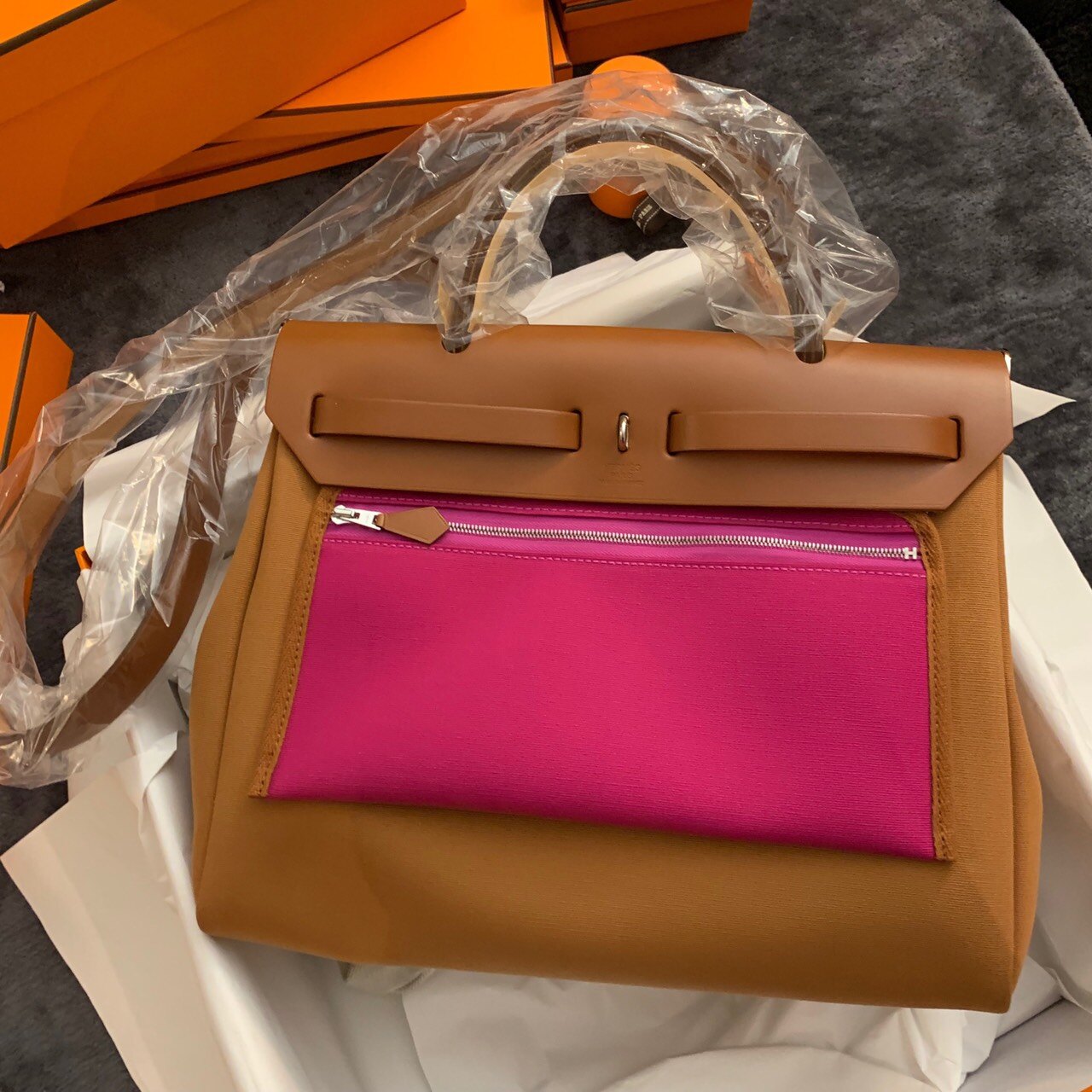 Hermes 愛馬仕金棕色Herbag 31拼玉蘭粉超美 Y $