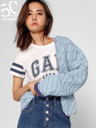 蔡依林同款Logo徽標條紋裝飾短袖T恤