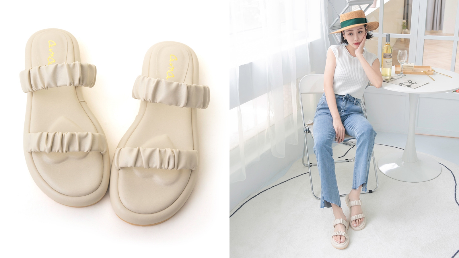 雲朵系列 雙帶抓皺厚底涼拖鞋