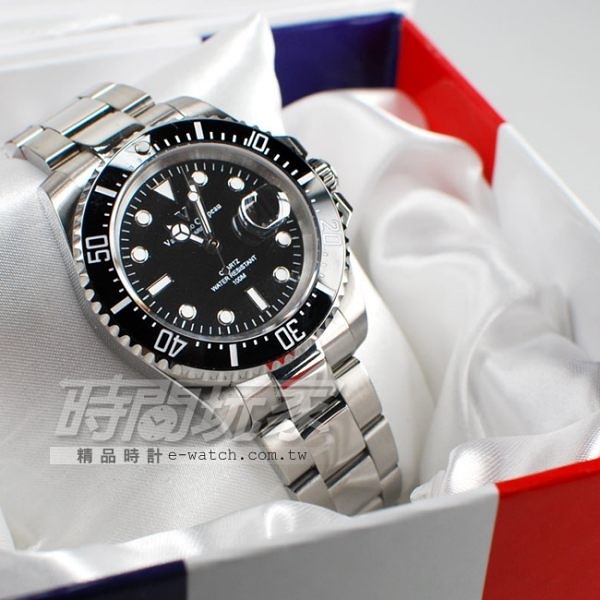 valentino coupeau 范倫鐵諾 夜光 不銹鋼 防水手錶 男錶 黑色面盤 潛水錶 黑水鬼 石英錶 V61589框黑黑