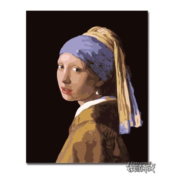 掛畫 油畫成人手工diy減壓名畫維梅爾戴珍珠耳環的少女 YXS街頭布衣