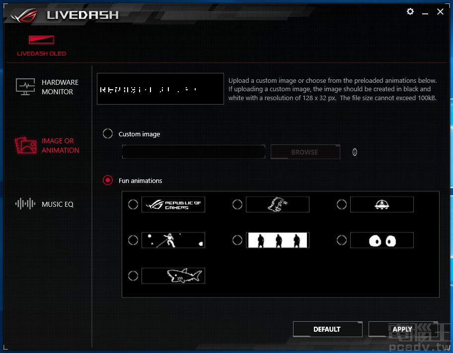 LiveDash 也可以顯示多種動畫效果，或是由使用者上傳 1 張圖片