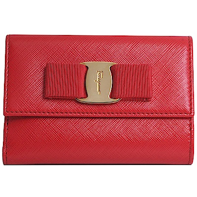 Salvatore Ferragamo 防刮牛皮品牌蝴蝶結LOGO壓釦式機能中夾(紅色)