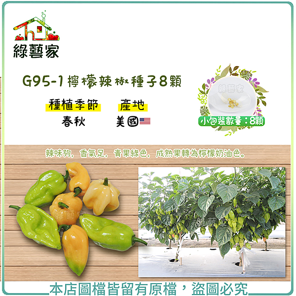 種植季節：春秋 包裝數量：8顆 產地：美國 辣味夠，香氣足，青果綠色，成熟果轉為檸檬奶油色。