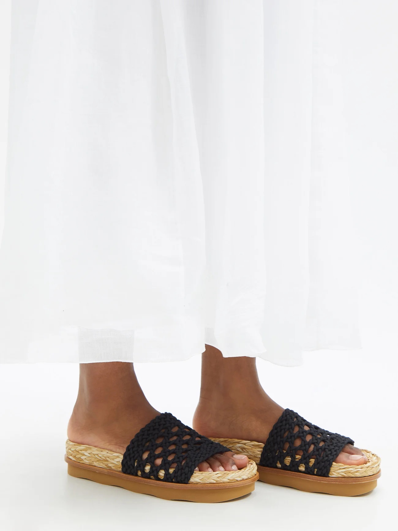 CHLOÉ Crochet-strap faux-raffia slides