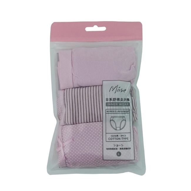 詳細介紹 1組3入，內含素面三角褲、線條三角褲、圓點三角褲 特殊剪裁技術，純棉柔軟舒適好穿。 腰圍：68–78公分 臀圍：93–100公分 商品規格 商品簡述 1組3種樣式，特殊剪裁技術，純棉柔軟舒適