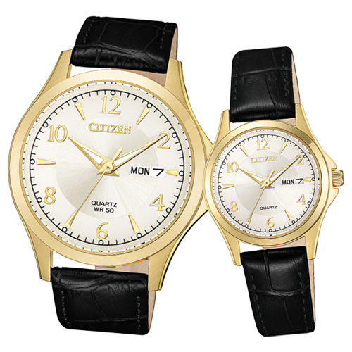 CITIZEN 質感爍光經典情人對錶/黑金 BF2003-25A+EQ0593-26A 熱賣中!