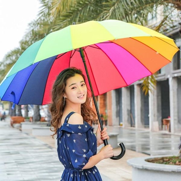 彩虹傘 折疊長柄超大雙人雨傘女全自動晴雨兩用遮陽傘 zh5152【野之旅】