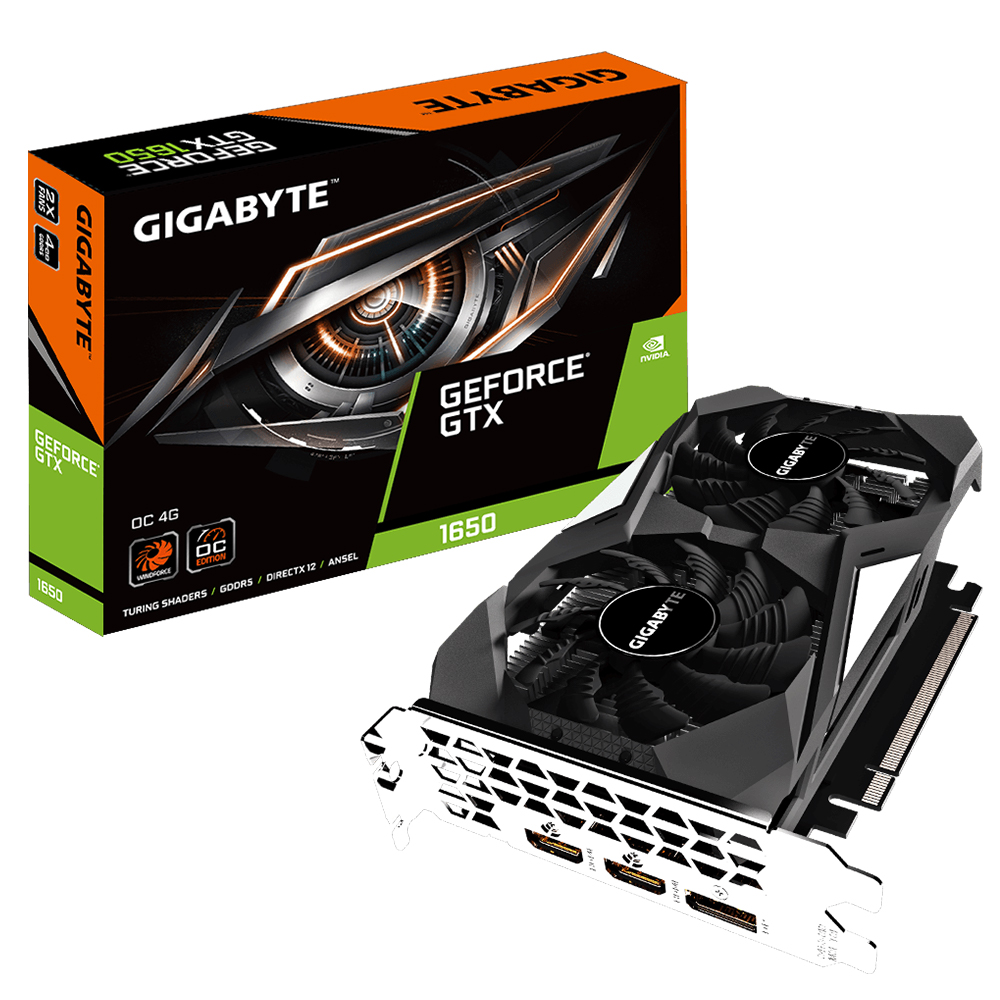 顯示晶片 ：GeForce® GTX 1650 記憶體 ：4GB GDDR5 核心時脈 ：1710 MHz 記憶體時脈：8002 MHz 記憶體介面：128-bit 最高解析度：7680x4320 輸