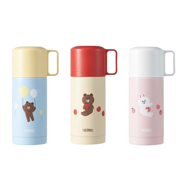THERMOS附杯子保溫瓶(兔兔、熊大蘋果、熊大汽球)