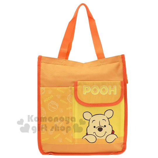 〔小禮堂〕迪士尼 小熊維尼 尼龍直式拉鍊側背袋《黃橘.大臉》補習袋.書袋.便當袋