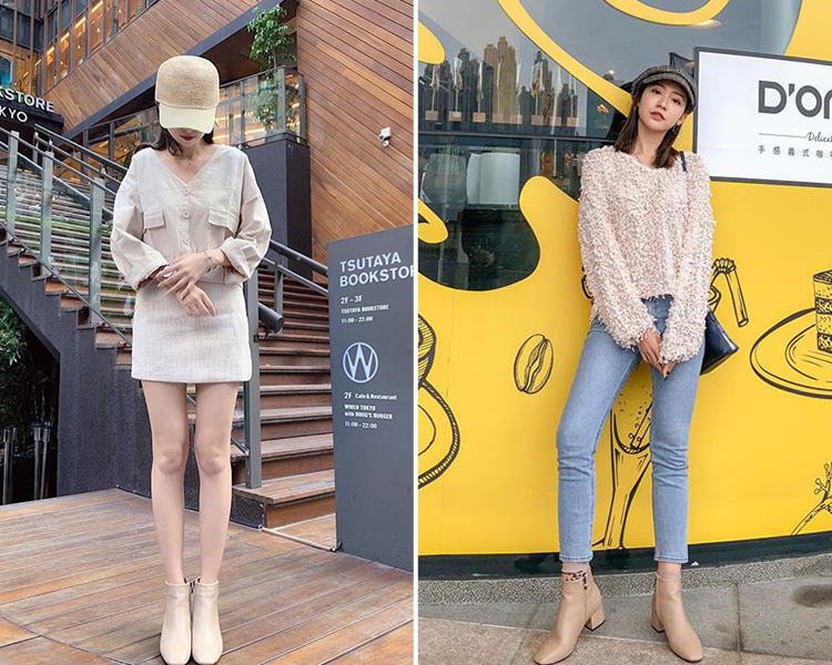 極簡素面方頭低跟短靴 短靴穿搭