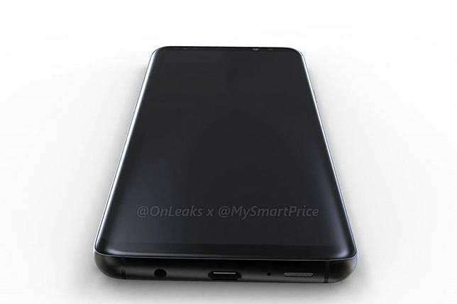 Bocoran gambar render Galaxy S9 Plus, dari sisi bawah.(@OnLeaks @MySmartPrice)
