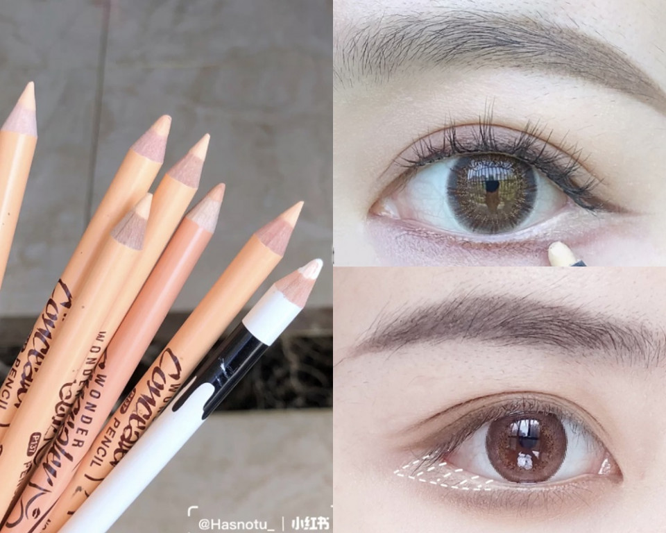 蒙古折眼妝畫法STEP 5：白色眼線膠筆填補睫毛根部